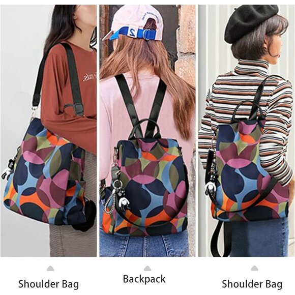 Women Black Anti-theft Backpack Nylon Travel Rucksack Lightweight Shoulder Bags - Picture 6 of 6